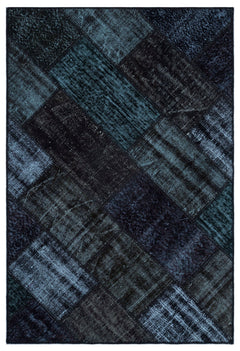 Iskece 26289 Black Patchwork Wool Handmade Area Rug 3'11" x 5'11"