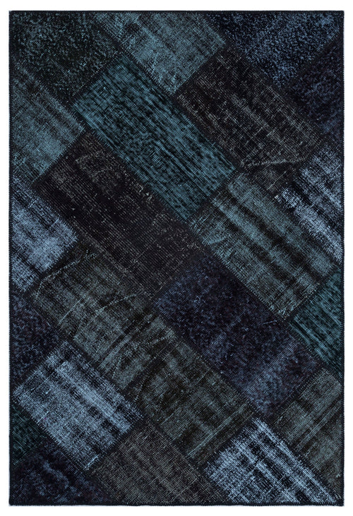 Iskece 26289 Black Patchwork Wool Handmade Area Rug 3'11" x 5'11"