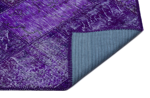 Iskece 26292 Purple Patchwork Wool Handmade Area Rug 5'3" x 7'7"