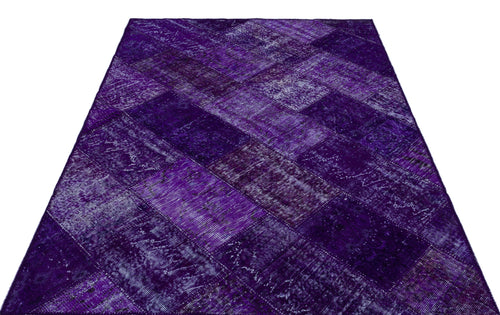 Iskece 26292 Purple Patchwork Wool Handmade Area Rug 5'3" x 7'7"