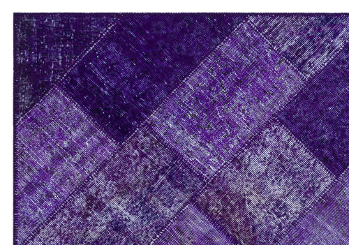 Iskece 26292 Purple Patchwork Wool Handmade Area Rug 5'3" x 7'7"