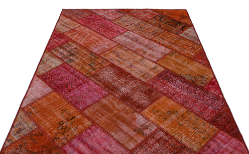 Iskece 26296 Red Patchwork Wool Handmade Area Rug 5'3" x 7'7"