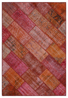 Iskece 26296 Red Patchwork Wool Handmade Area Rug 5'3" x 7'7"