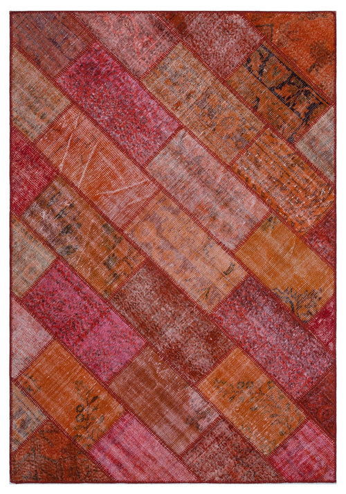 Iskece 26296 Red Patchwork Wool Handmade Area Rug 5'3" x 7'7"