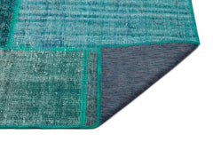 Iskece 26297 Turquoise Patchwork Wool Handmade Area Rug 5'3" x 7'7"