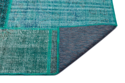 Iskece 26297 Turquoise Patchwork Wool Handmade Area Rug 5'3" x 7'7"