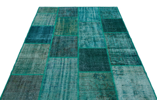 Iskece 26297 Turquoise Patchwork Wool Handmade Area Rug 5'3" x 7'7"