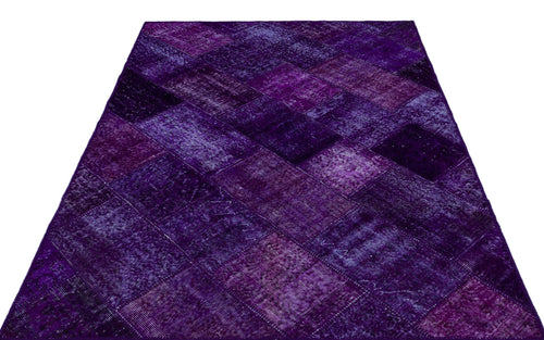 Iskece 26316 Purple Patchwork Wool Handmade Area Rug 5'3" x 7'7"