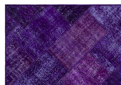 Iskece 26316 Purple Patchwork Wool Handmade Area Rug 5'3" x 7'7"