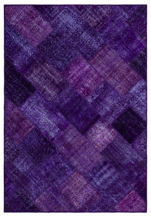 Iskece 26316 Purple Patchwork Wool Handmade Area Rug 5'3" x 7'7"
