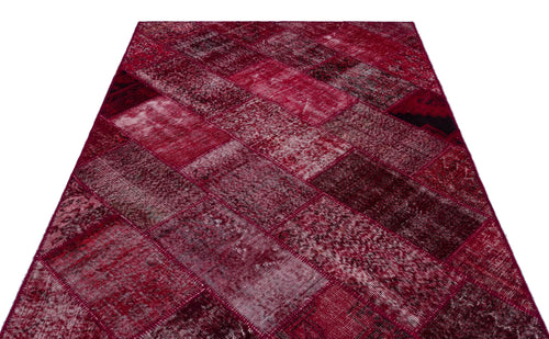 Iskece 26317 Red Patchwork Wool Handmade Area Rug 5'3" x 7'7"