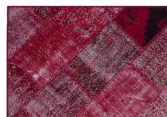 Iskece 26317 Red Patchwork Wool Handmade Area Rug 5'3" x 7'7"