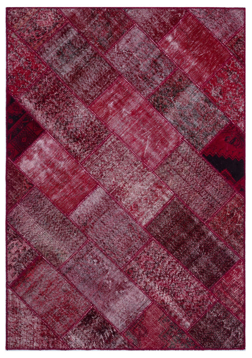 Iskece 26317 Red Patchwork Wool Handmade Area Rug 5'3" x 7'7"
