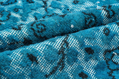 Purplea Turquoise Vintage Wool Handmade Area Rug 4'7" x 9'9"