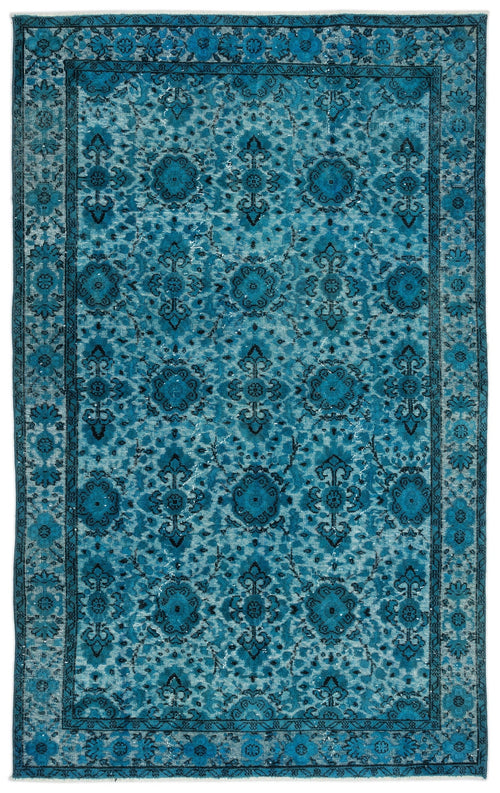 Purplea Turquoise Vintage Wool Handmade Area Rug 4'7" x 9'9"
