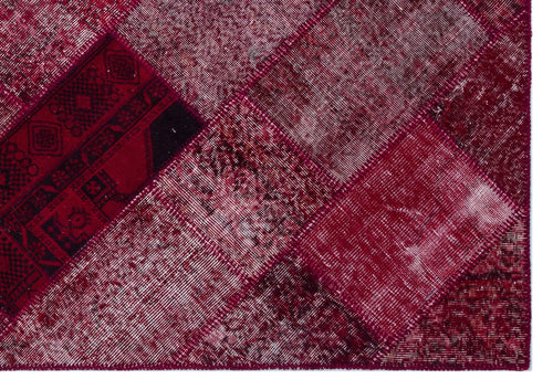 Iskece 26321 Red Patchwork Wool Handmade Area Rug 5'3" x 7'7"