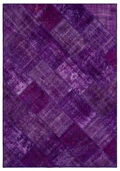 Iskece 26322 Purple Patchwork Wool Handmade Area Rug 5'3" x 7'7"