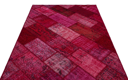 Iskece 26326 Red Patchwork Wool Handmade Area Rug 5'3" x 7'7"
