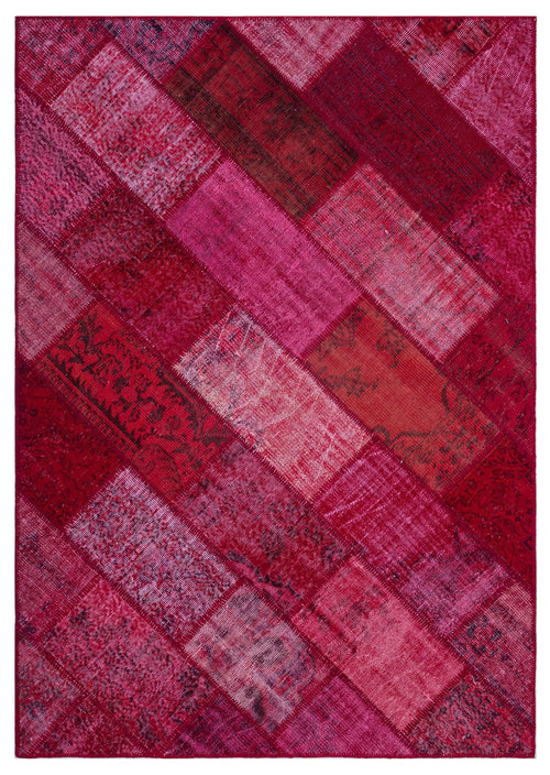 Iskece 26326 Red Patchwork Wool Handmade Area Rug 5'3" x 7'7"