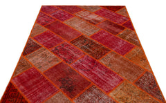 Iskece 26350 Red Patchwork Wool Handmade Area Rug 5'3" x 7'7"