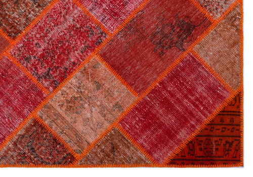 Iskece 26350 Red Patchwork Wool Handmade Area Rug 5'3" x 7'7"