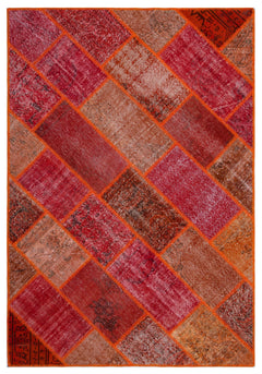 Iskece 26350 Red Patchwork Wool Handmade Area Rug 5'3" x 7'7"