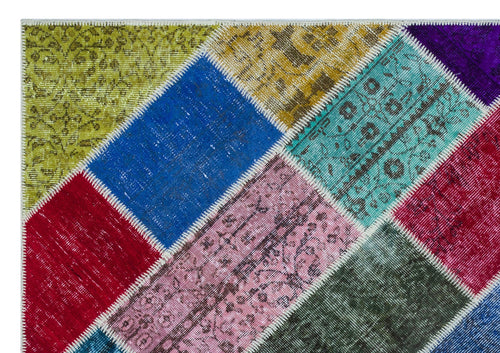 Iskece 26351 Beige Patchwork Wool Handmade Area Rug 5'3" x 7'7"