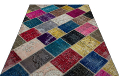 Iskece 26359 Beige Patchwork Wool Handmade Area Rug 5'3" x 7'7"