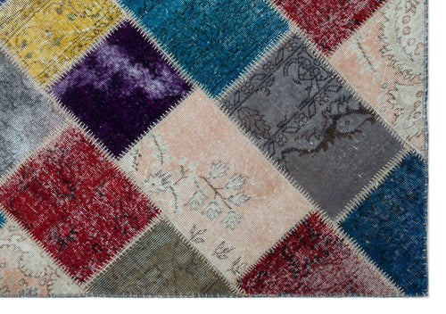 Iskece 26359 Beige Patchwork Wool Handmade Area Rug 5'3" x 7'7"
