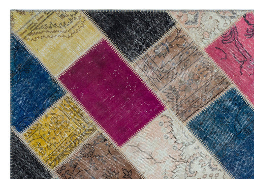 Iskece 26359 Beige Patchwork Wool Handmade Area Rug 5'3" x 7'7"