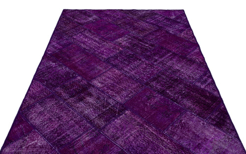 Iskece 26360 Purple Patchwork Wool Handmade Area Rug 5'3" x 7'7"