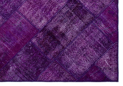 Iskece 26360 Purple Patchwork Wool Handmade Area Rug 5'3" x 7'7"