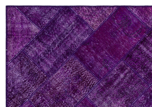 Iskece 26360 Purple Patchwork Wool Handmade Area Rug 5'3" x 7'7"