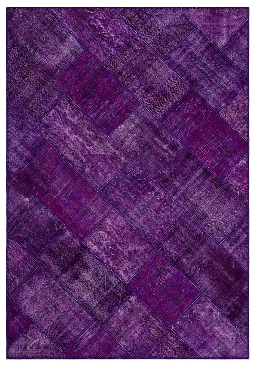 Iskece 26360 Purple Patchwork Wool Handmade Area Rug 5'3" x 7'7"