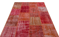 Iskece 26379 Red Patchwork Wool Handmade Area Rug 5'3" x 7'7"