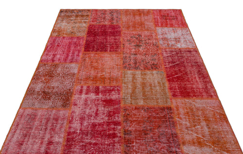 Iskece 26379 Red Patchwork Wool Handmade Area Rug 5'3" x 7'7"