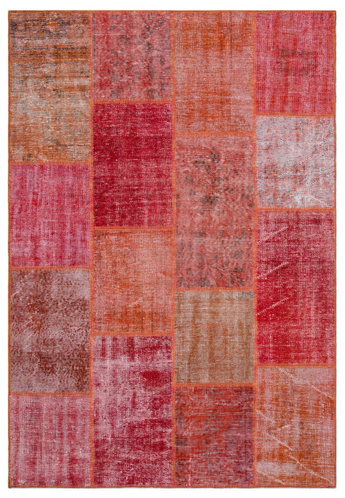 Iskece 26379 Red Patchwork Wool Handmade Area Rug 5'3" x 7'7"