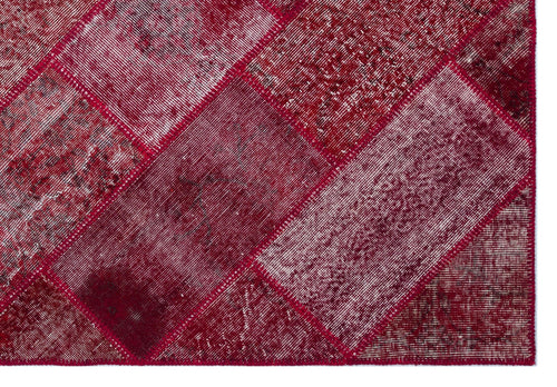 Iskece 26383 Red Patchwork Wool Handmade Area Rug 5'3" x 7'7"