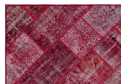 Iskece 26383 Red Patchwork Wool Handmade Area Rug 5'3" x 7'7"