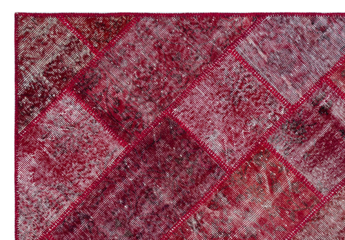 Iskece 26383 Red Patchwork Wool Handmade Area Rug 5'3" x 7'7"