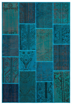 Iskece 26385 Turquoise Patchwork Wool Handmade Area Rug 5'3" x 7'7"