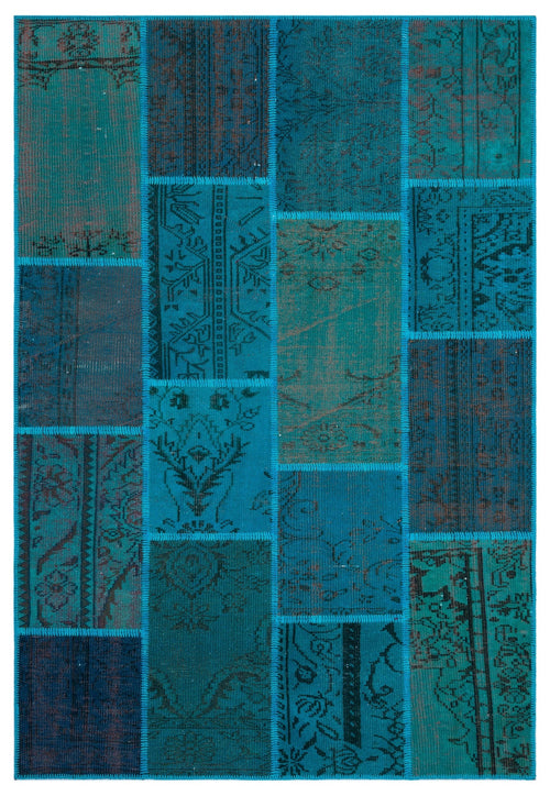 Iskece 26385 Turquoise Patchwork Wool Handmade Area Rug 5'3" x 7'7"