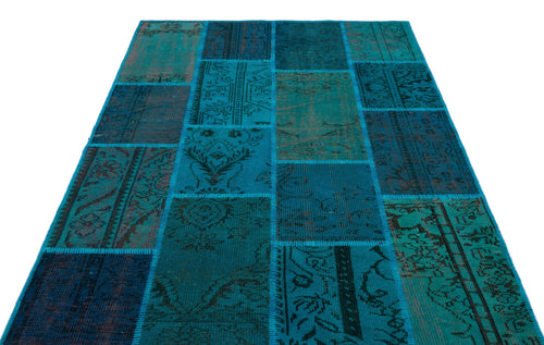 Iskece 26385 Turquoise Patchwork Wool Handmade Area Rug 5'3" x 7'7"