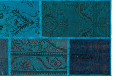 Iskece 26385 Turquoise Patchwork Wool Handmade Area Rug 5'3" x 7'7"