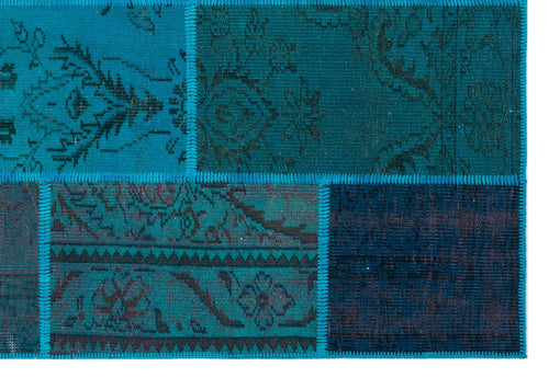 Iskece 26385 Turquoise Patchwork Wool Handmade Area Rug 5'3" x 7'7"