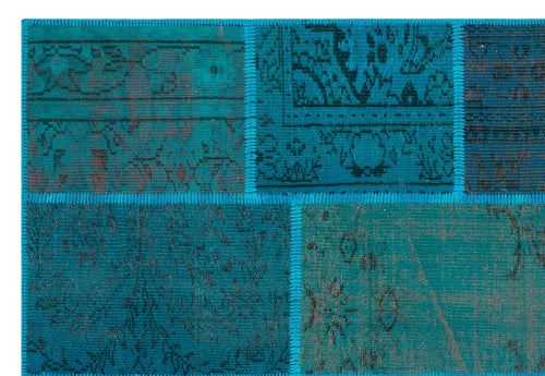 Iskece 26385 Turquoise Patchwork Wool Handmade Area Rug 5'3" x 7'7"