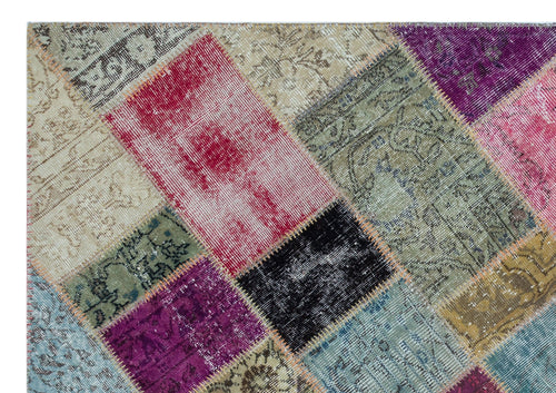 Iskece 26388 Beige Patchwork Wool Handmade Area Rug 5'3" x 7'7"
