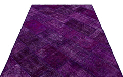 Iskece 26389 Purple Patchwork Wool Handmade Area Rug 5'3" x 7'7"