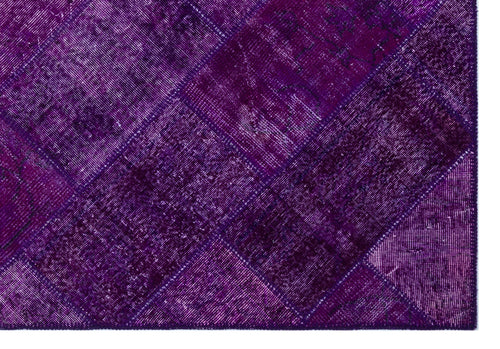 Iskece 26389 Purple Patchwork Wool Handmade Area Rug 5'3" x 7'7"