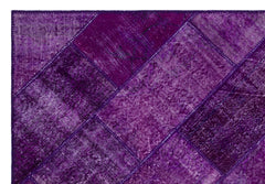 Iskece 26389 Purple Patchwork Wool Handmade Area Rug 5'3" x 7'7"